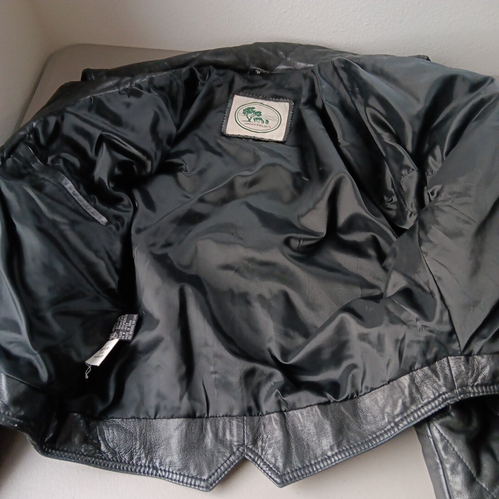 Green Field Leather Jacket Womens Medium MOTO Black Belted Motorcycle Grunge VTG - Picture 6 of 13